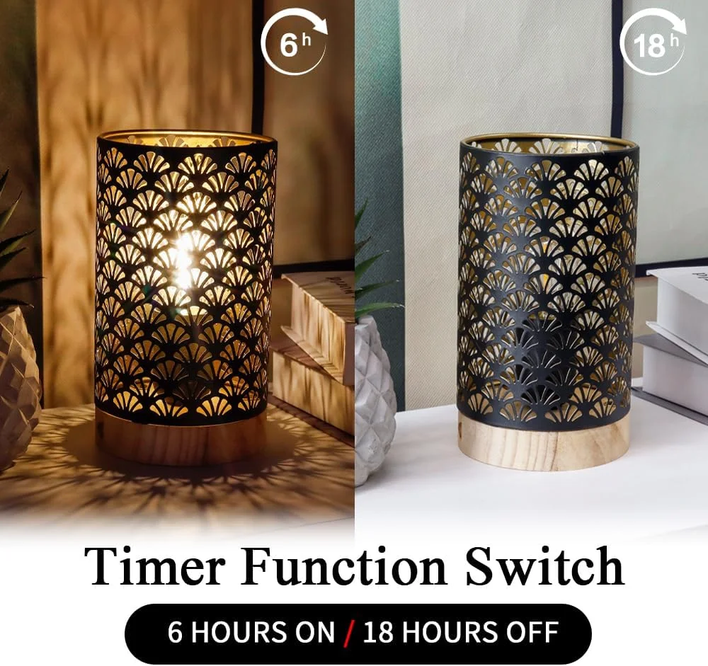 چراغ فلزی JHY DESIGN با باتری، چراغ دکوری بی سیم 7.5 اینچی با تایمر 6 ساعته، مناسب برای عروسی، مهمانی، پاسیو، باغ، داخل و خارج از منزل، میز و بالکن (دارای پایه چوبی)