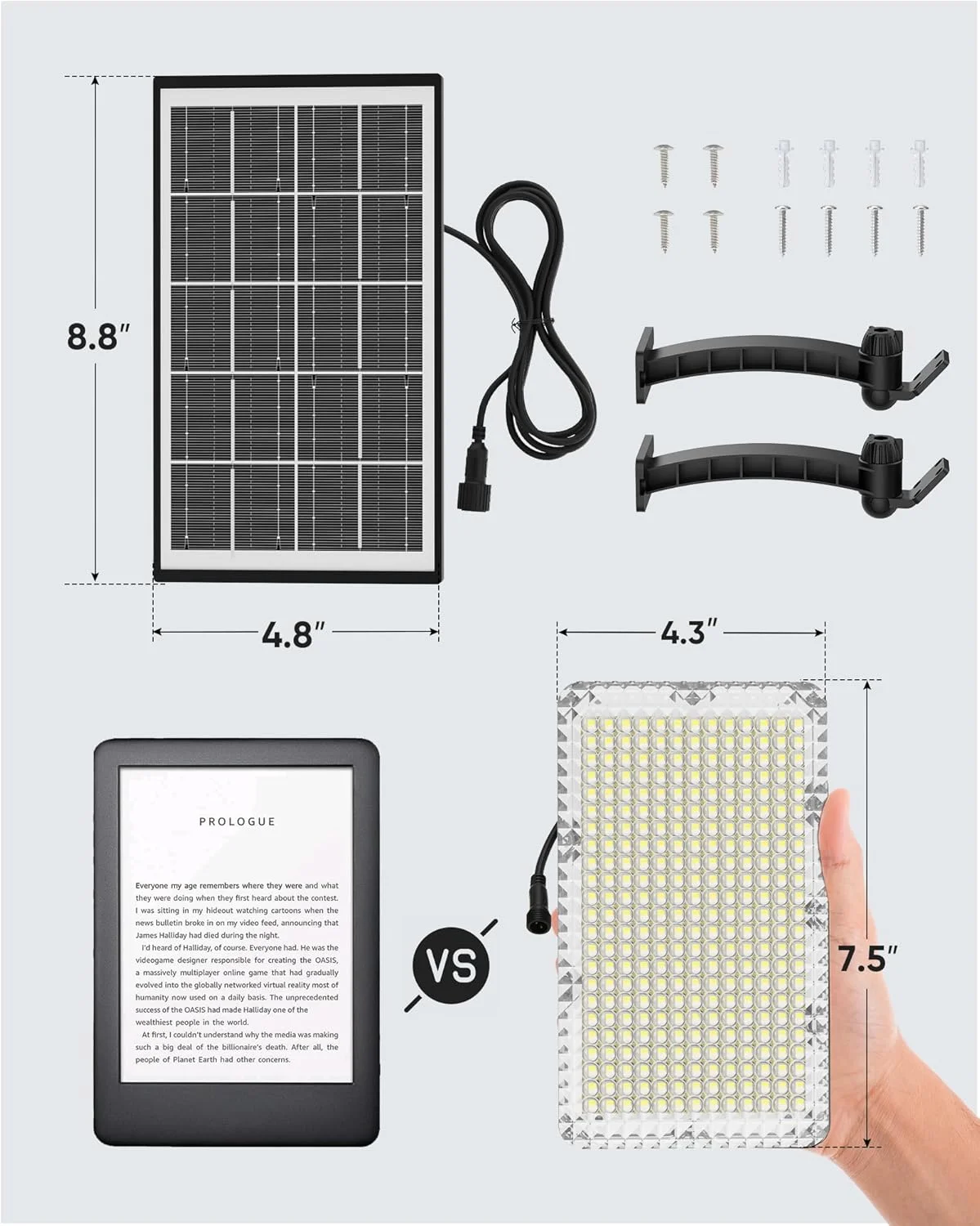 چراغ خورشیدی 299 LED جکی‌لد با روشنایی 1000 لومن، چراغ امنیتی ضد آب IP65 با باتری 4000 میلی‌آمپر ساعتی، مناسب برای دیوار، ایوان، سوله و انبار
