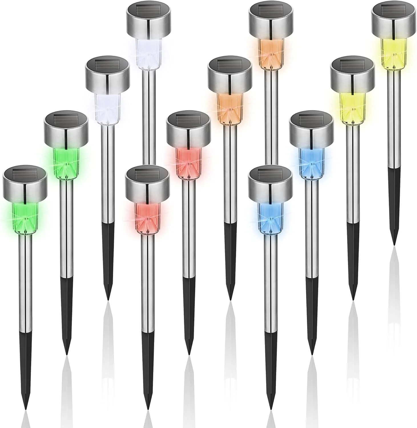 چراغ های خورشیدی محوطه باز GIGALUMI بسته 12 عددی، ضد آب، چراغ های خورشیدی فضای باز، چراغ های LED تزئینی حیاط، چراغ های مسیر منظره استیل ضد زنگ