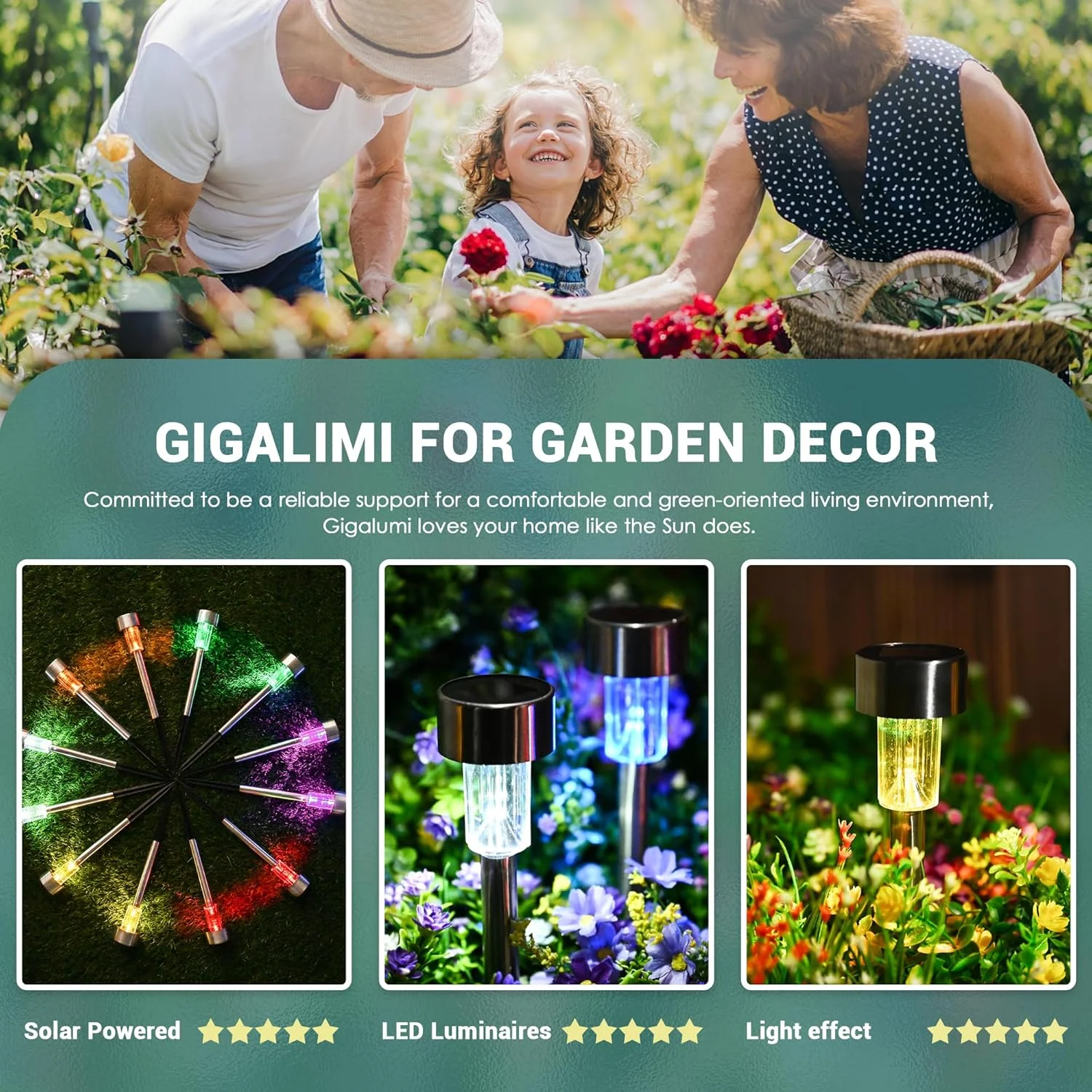 چراغ های خورشیدی محوطه باز GIGALUMI بسته 12 عددی، ضد آب، چراغ های خورشیدی فضای باز، چراغ های LED تزئینی حیاط، چراغ های مسیر منظره استیل ضد زنگ