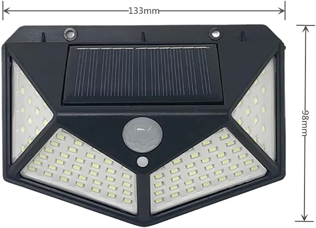 چراغ های خورشیدی باغ با 100 LED و 3 حالت، چراغ ضد آب IP65 برای فضای باز با روشنایی 270 درجه و سنسور حرکتی برای حیاط خلوت، حصار، پاسیو، درب ورودی (بسته 4 عددی)، مشکی