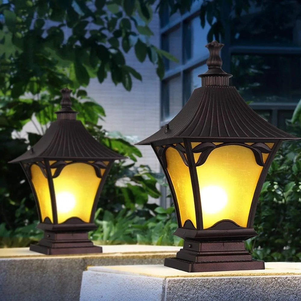 چراغ ستونی دروازه ای رترو آمریکایی FZYE، ضد آب IP44، دکور باغ در فضای باز، چراغ ستونی آلومینیومی ضد زنگ برای نورپردازی مسیرهای محوطه سازی