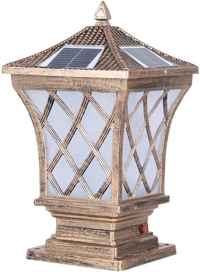 چراغ سر ستونی خورشیدی مربعی آلومینیومی ضد آب، چراغ LED ستونی برای روشنایی فضای باز باغ، ویلا، حیاط، محوطه سازی (اندازه: ارتفاع: 45 سانتی متر)