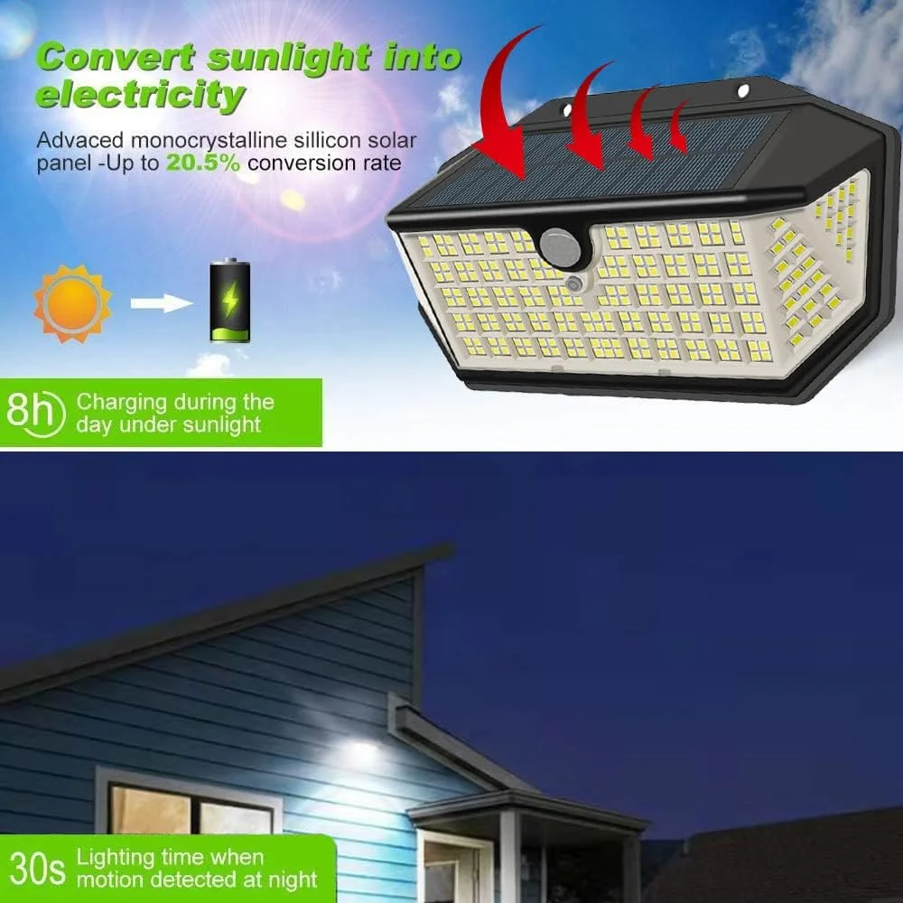 چراغ های خورشیدی فضای باز Funito با 120 LED، دارای بازتابنده نور و 3 حالت روشنایی، چراغ های امنیتی حسگر حرکتی، ضد آب IP65 با انرژی خورشیدی برای حیاط، پاسیو و باغ (2 عددی)