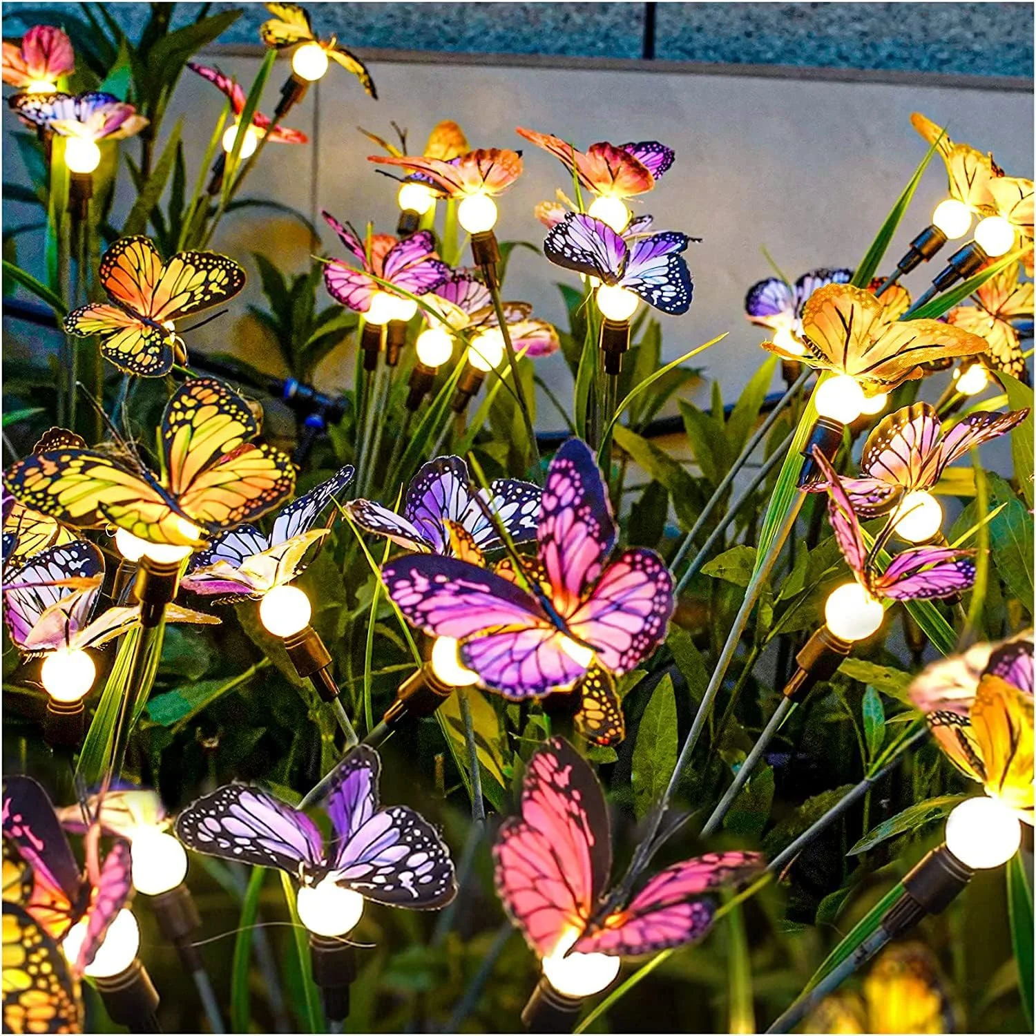 چراغ های خورشیدی باغچه Excefore، چراغ پروانه ای رقصان، رقص در باد، چراغ های خورشیدی فضای باز، تزئین مسیر حیاط و پاسیو، سیم آهنی با انعطاف پذیری بالا و پروانه های واقعی (2 عدد)