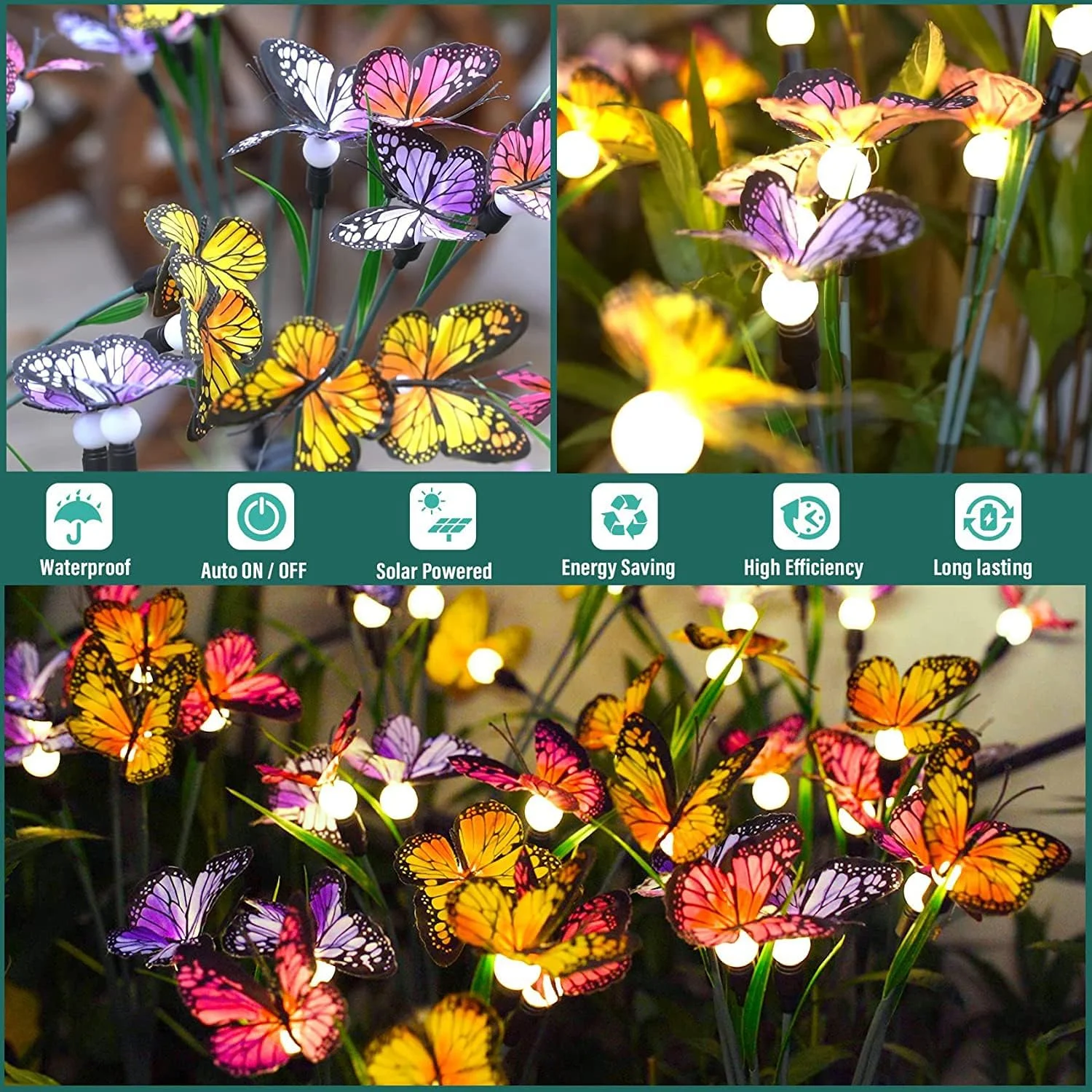 چراغ های خورشیدی باغچه Excefore، چراغ پروانه ای رقصان، رقص در باد، چراغ های خورشیدی فضای باز، تزئین مسیر حیاط و پاسیو، سیم آهنی با انعطاف پذیری بالا و پروانه های واقعی (2 عدد)
