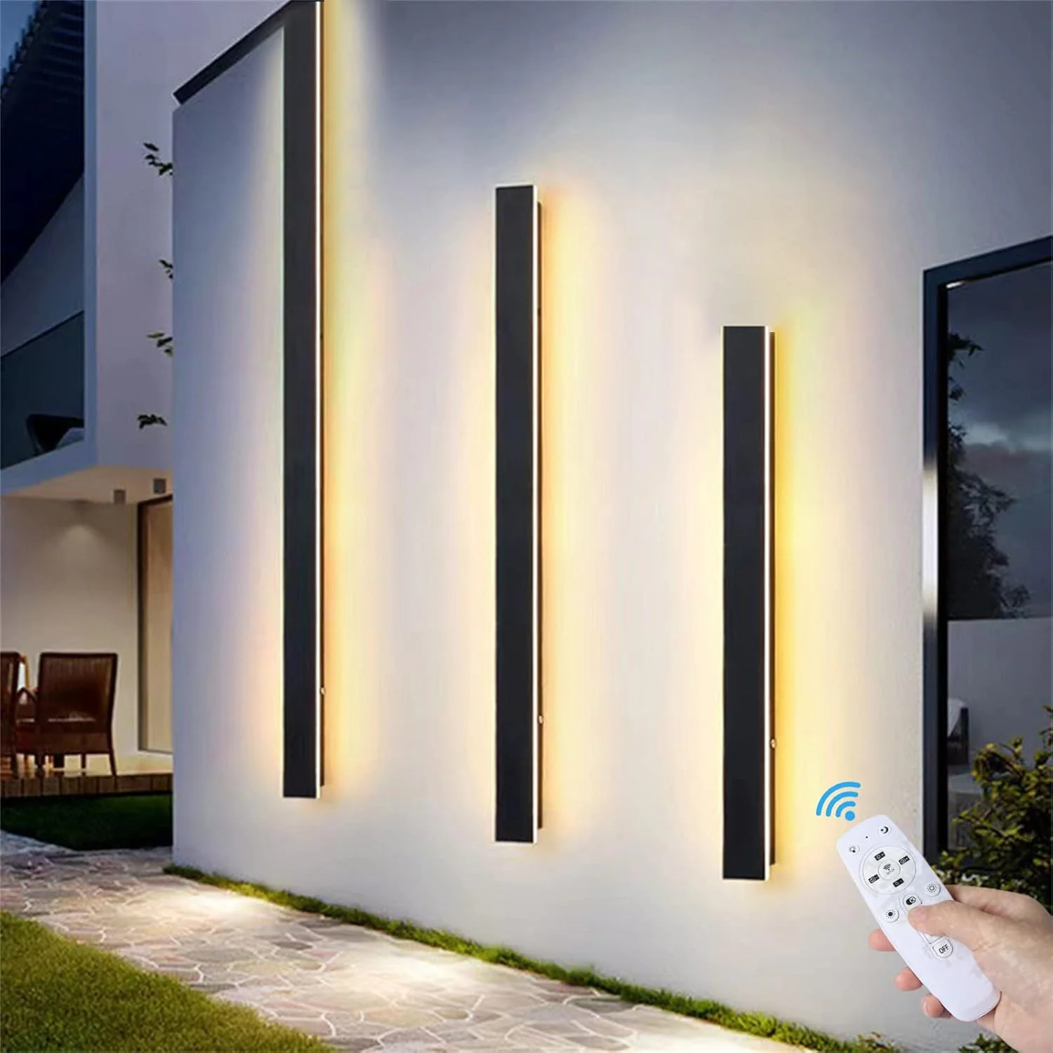 چراغ دیواری ال ای دی دیمر شونده مناسب فضای باز و باغچه به همراه کنترل از راه دور، چراغ دیوارکوب مشکی، چراغ راه پله باریک و بلند مناسب فضای داخلی و خارجی، جنس آلومینیوم، ضد آب IP65، مناسب برای ایوان، راهرو، روشنایی شب (30 سانتی متر، 16 وات)
