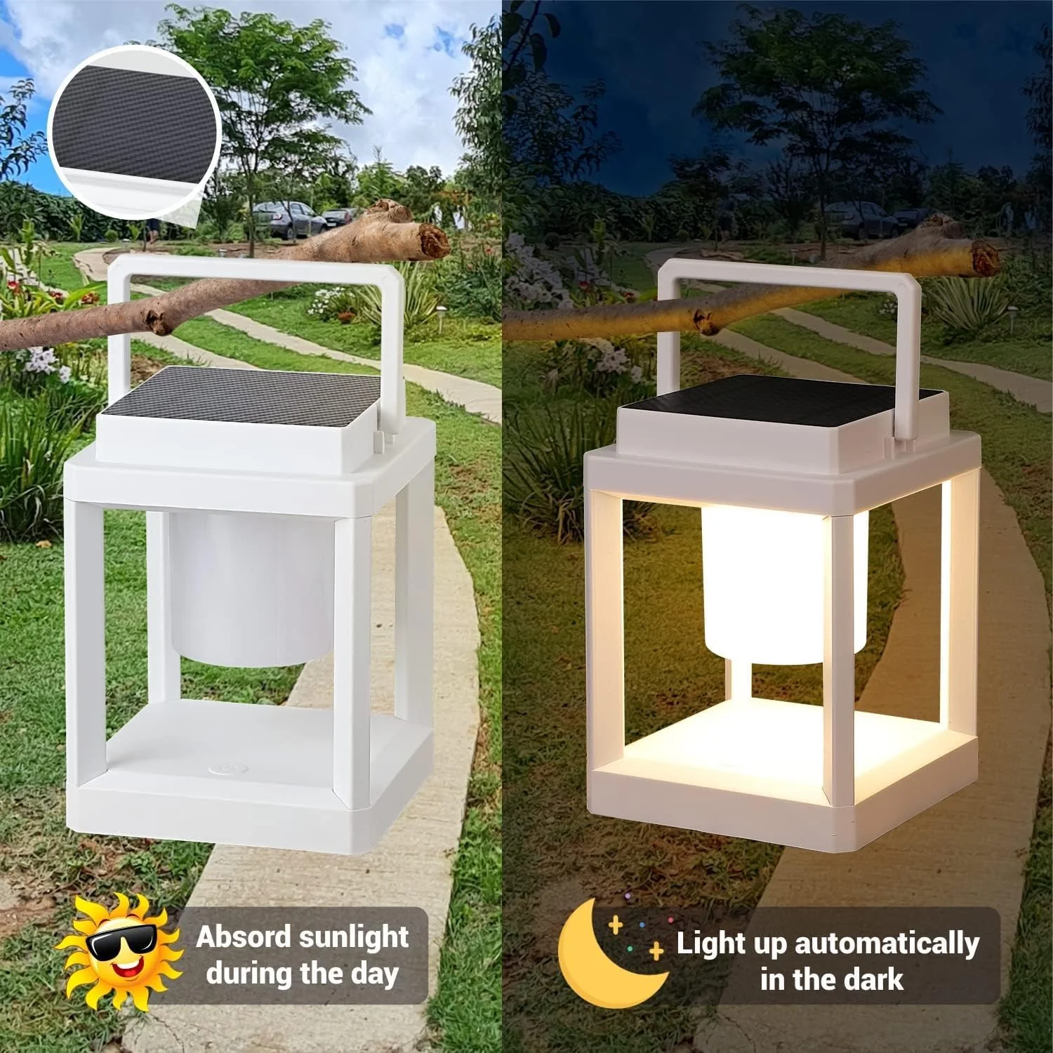 چراغ رومیزی فضای باز DAKAFUL، چراغ های LED برای میز کنار تخت، فانوس های خورشیدی آویز ضد آب برای پاسیو، چراغ بی سیم با باتری، فانوس خورشیدی قابل شارژ برای مطالعه، دکور، کمپینگ