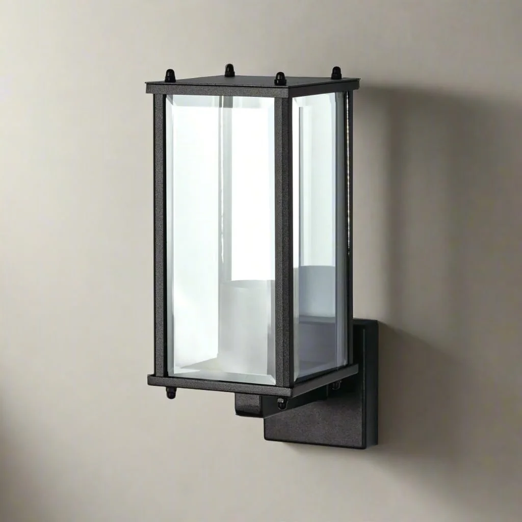 چراغ دیواری بیرونی فانوسی CGC Lighting با شیشه تراش دار مناسب برای ایوان (مشکی 3)