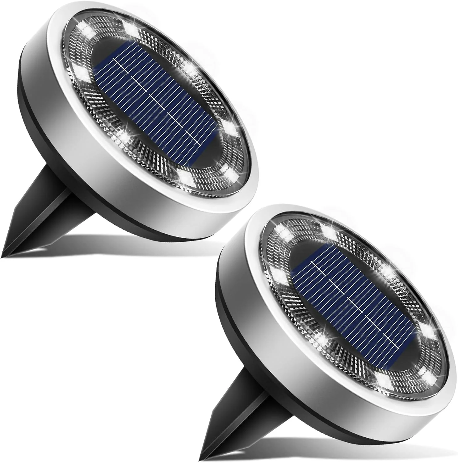 چراغ های خورشیدی زمینی btfarm، بسته 2 عددی، چراغ های دیسکی خورشیدی 8 LED، ضد آب IP65، چراغ تخت، چراغ مسیر خورشیدی برای چمن باغ پاسیو حیاط مسیر منظره، سفید سرد