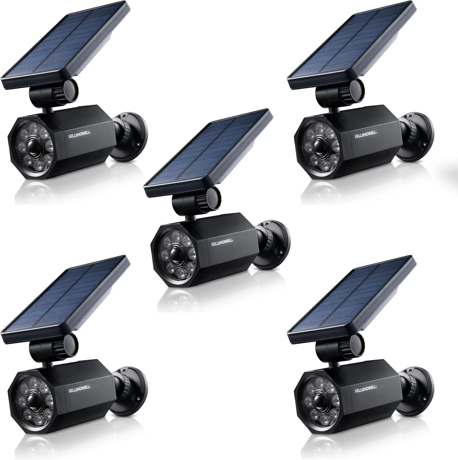 چراغ خورشیدی بل + هاول Bionic Spotlight با حسگر حرکتی 25 فوتی، پنل های خورشیدی، ضد آب و مقاوم در برابر یخ زدگی، مناسب برای پاسیو، حیاط و روشنایی فضای باز، همانطور که در تلویزیون دیده اید، بسته 5 عددی، مشکی