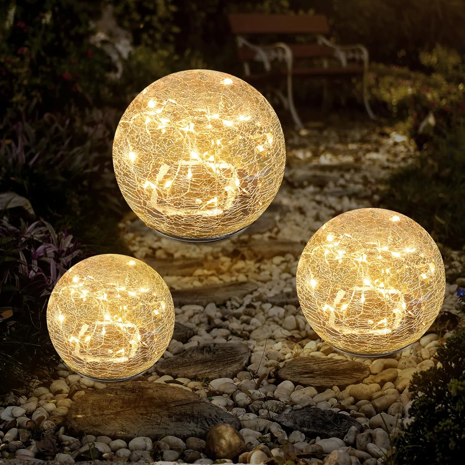 چراغ های خورشیدی باغچه Bannad، توپ شیشه ای مات LED سفید گرم ضد آب برای دکوراسیون فضای باز، مسیر، پاسیو، حیاط، چمن، 1 عدد (4.7 اینچ)