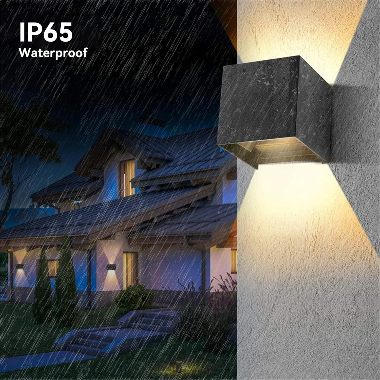 چراغ دیواری باکانه، چراغ های دیواری ال ای دی بالا و پایین مدرن 6 وات IP66 ضد آب، چراغ های دیواری (نور مشکی-گرم)، 4 عدد
