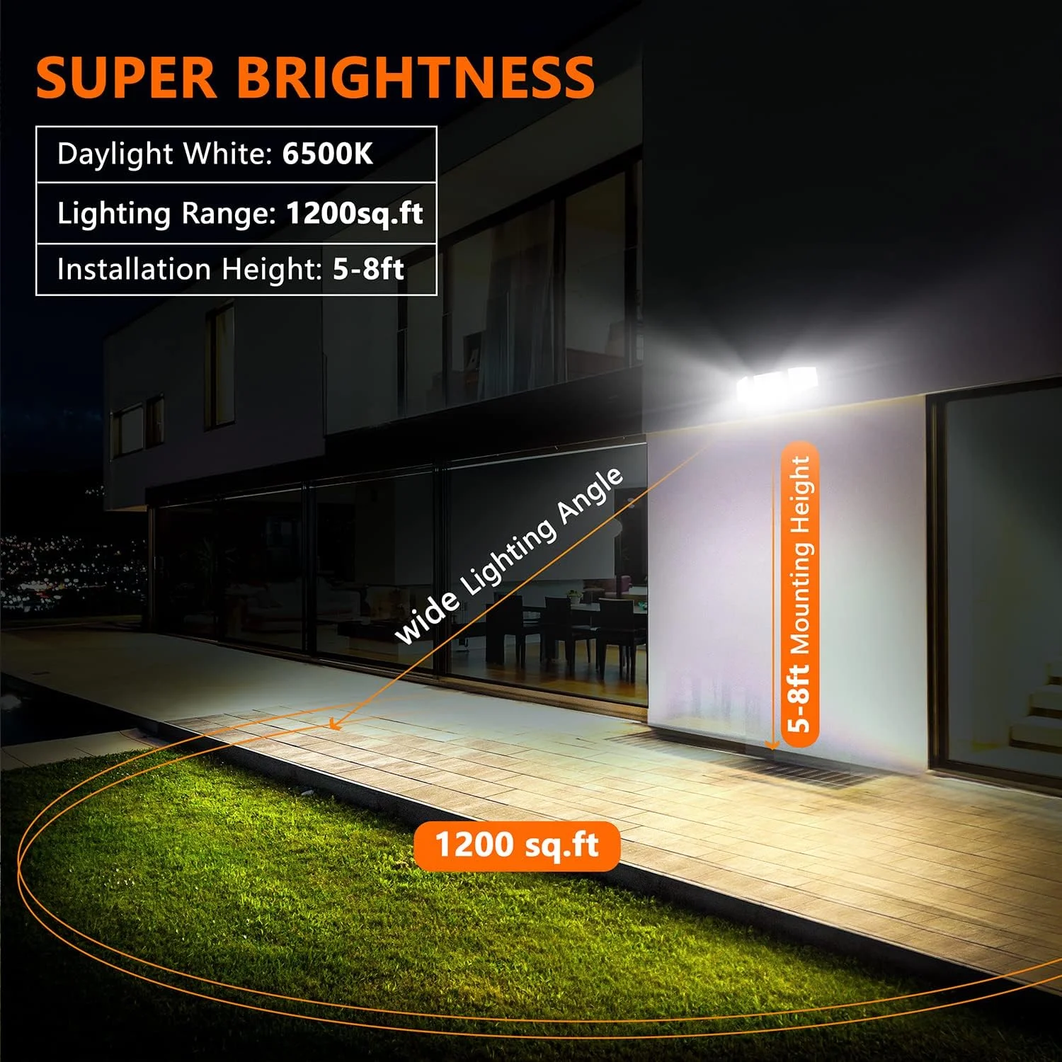چراغ های خورشیدی فضای باز، فوق العاده روشن 72 LED 1500LM چراغ های امنیتی سنسور حرکتی بی سیم، چراغ های سیل LED ضد آب IP65 با انرژی خورشیدی، 3 سر قابل تنظیم زاویه نورپردازی 270 درجه عریض، 2 عدد