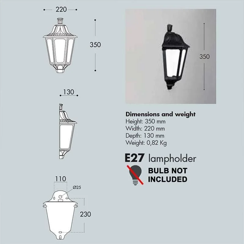 چراغ دیواری B·LED BARCELONA LED BarcelonaLED Fumagalli مناسب فضای باز، فانوسی رزینی با استاندارد IP55، سبک کلاسیک و روستیک به همراه سرپیچ E27 برای درب تراس و باغ
