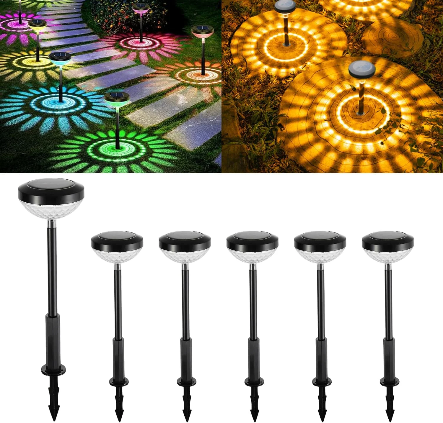 چراغ های خورشیدی فضای باز آرانجلی، چراغ های باغی خورشیدی LED سفید گرم و چراغ های خورشیدی تغییر رنگ دهنده با شارژ خورشیدی ضد آب و نورپردازی خودکار برای حیاط چمن محوطه تزئینی کریسمس (6 عدد)