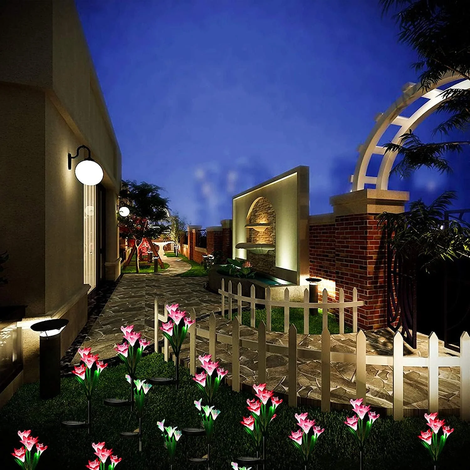 چراغ های خورشیدی فضای باز AUTOYSUR، بسته 3 عددی چراغ های خورشیدی با 12 گل سوسن، چراغ های تزئینی خورشیدی LED با تغییر رنگ چندگانه برای باغ، پاسیو، چمن، مسیر، حیاط خلوت