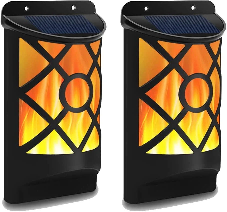 چراغ های خورشیدی شعله ای Aityvert مناسب فضای باز، چراغ خورشیدی ضد آب با شعله های سوسوزننده، دارای حسگر تاریکی با قابلیت روشن/خاموش شدن خودکار، 66 LED، طراحی مشبک مناسب نصب روی دیوار برای پاسیو، عرشه و مسیر ورودی