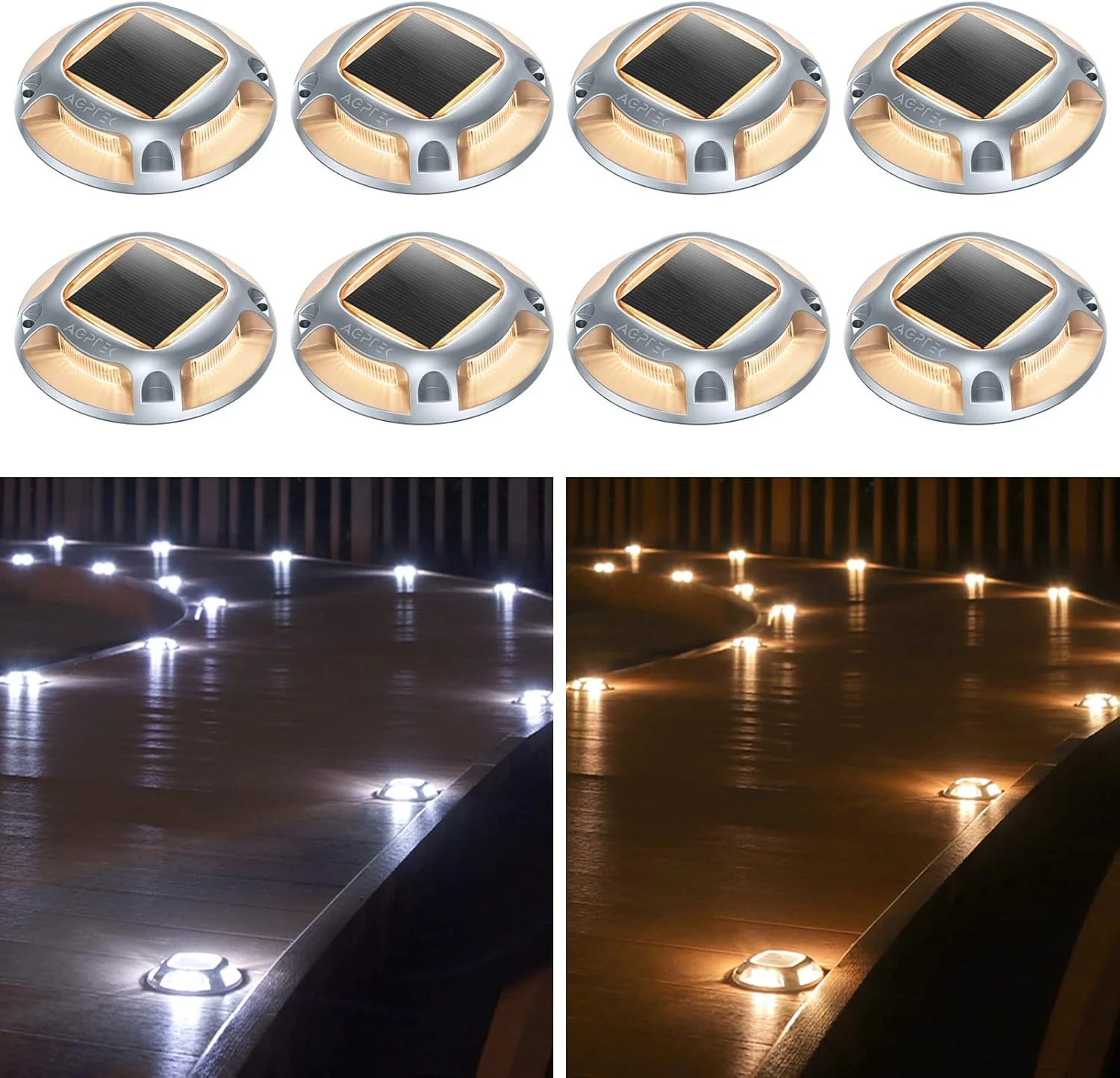چراغ خورشیدی بیرونی AGPTEK مدل 8X، چراغ باغی زمینی ضدآب IP68 با 2 حالت روشنایی برای باغ، حیاط، راهرو، پله ها، پیاده روها، راهروها، پاسیو و چمن