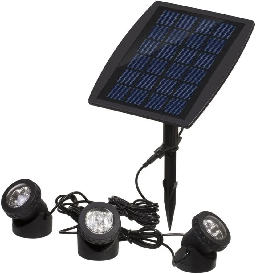 چراغ شب امنیتی خورشیدی قابل تنظیم ضد آب برای فضای باز، دارای 18 LED، نورافکن منظره ای با 3 لامپ غوطه ور برای تزئین و روشنایی باغ، استخر، حوض، سفید