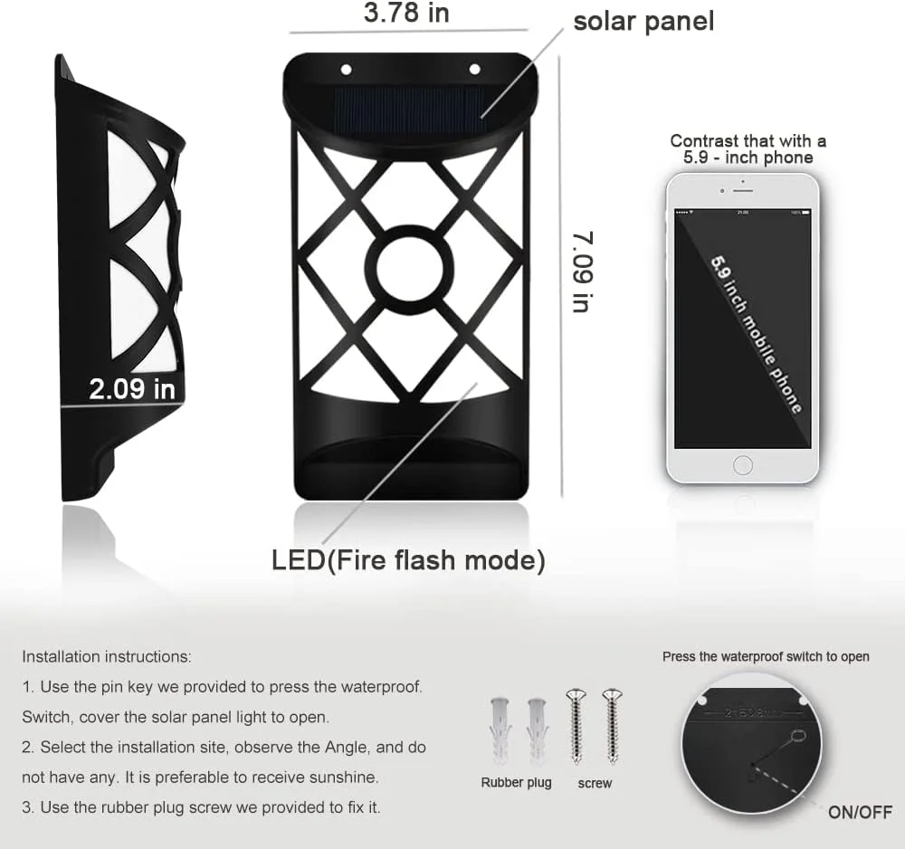 چراغ های خورشیدی شعله ای Aityvert مناسب فضای باز، چراغ خورشیدی ضد آب با شعله های سوسوزننده، دارای حسگر تاریکی با قابلیت روشن/خاموش شدن خودکار، 66 LED، طراحی مشبک مناسب نصب روی دیوار برای پاسیو، عرشه و مسیر ورودی