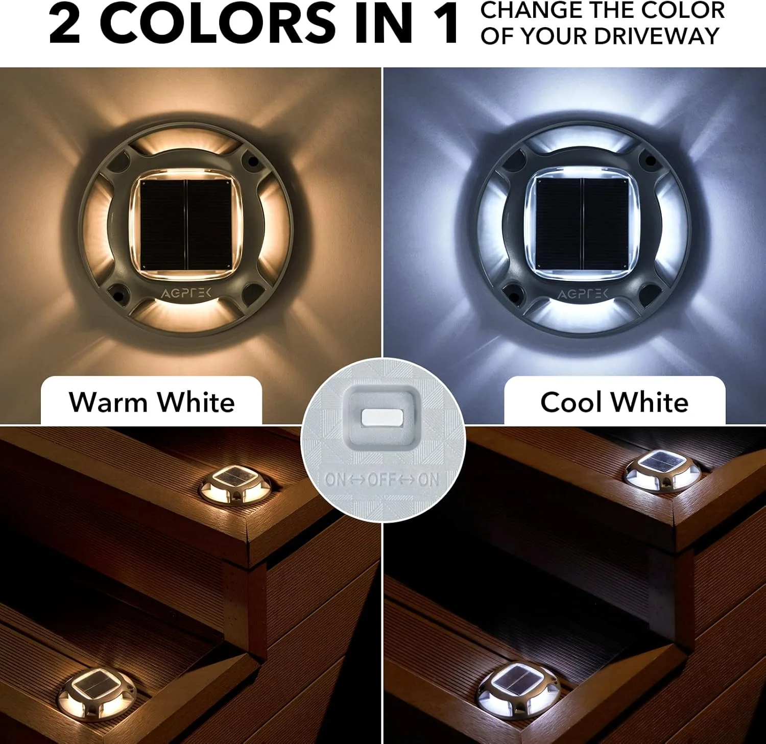 چراغ خورشیدی بیرونی AGPTEK مدل 8X، چراغ باغی زمینی ضدآب IP68 با 2 حالت روشنایی برای باغ، حیاط، راهرو، پله ها، پیاده روها، راهروها، پاسیو و چمن