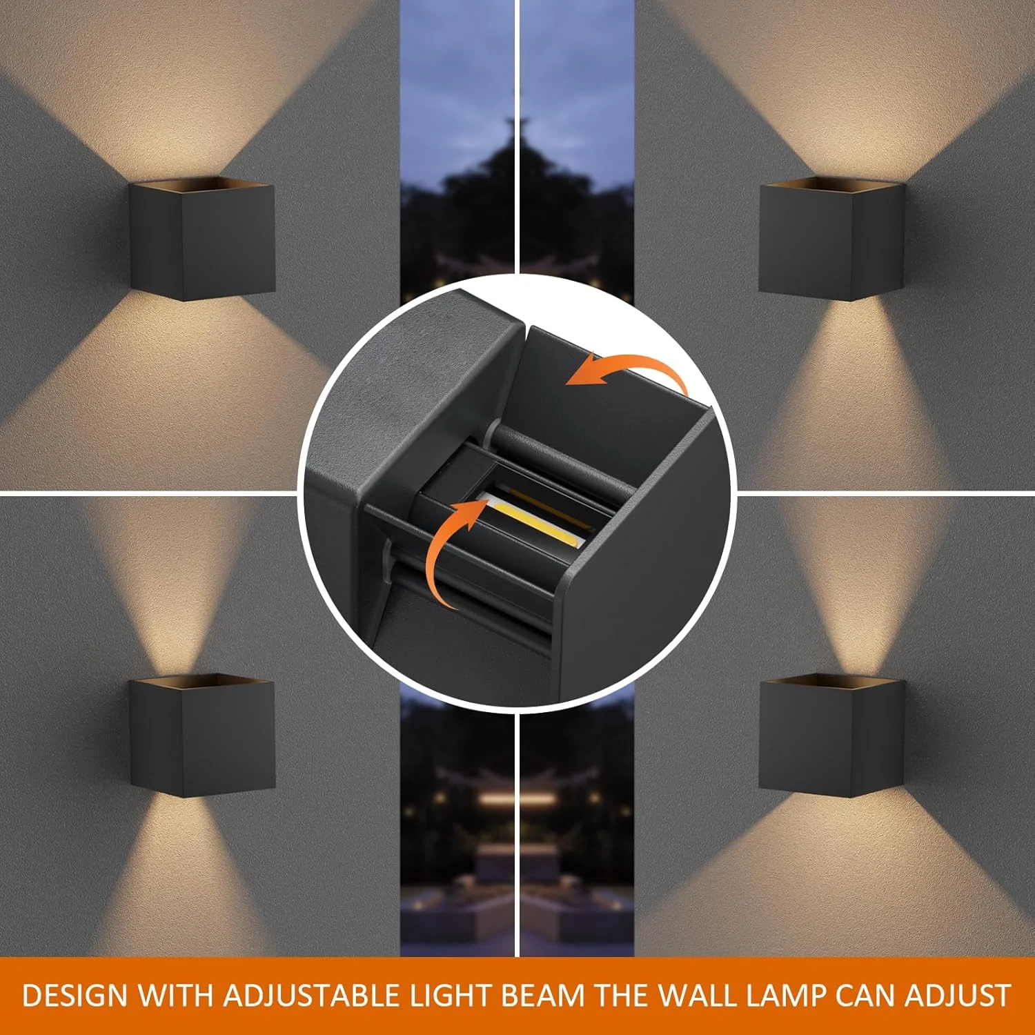 چراغ دیواری ال ای دی مکعبی مدرن 4.7 اینچی، 20 وات 3000K، چراغ های دیواری بیرونی سیمی سخت بالا و پایین، چراغ دیواری آلومینیومی ضد آب IP65 با اندازه پرتو قابل تنظیم برای گاراژ باغ ایوان پاسیو (مشکی، 2 بسته)