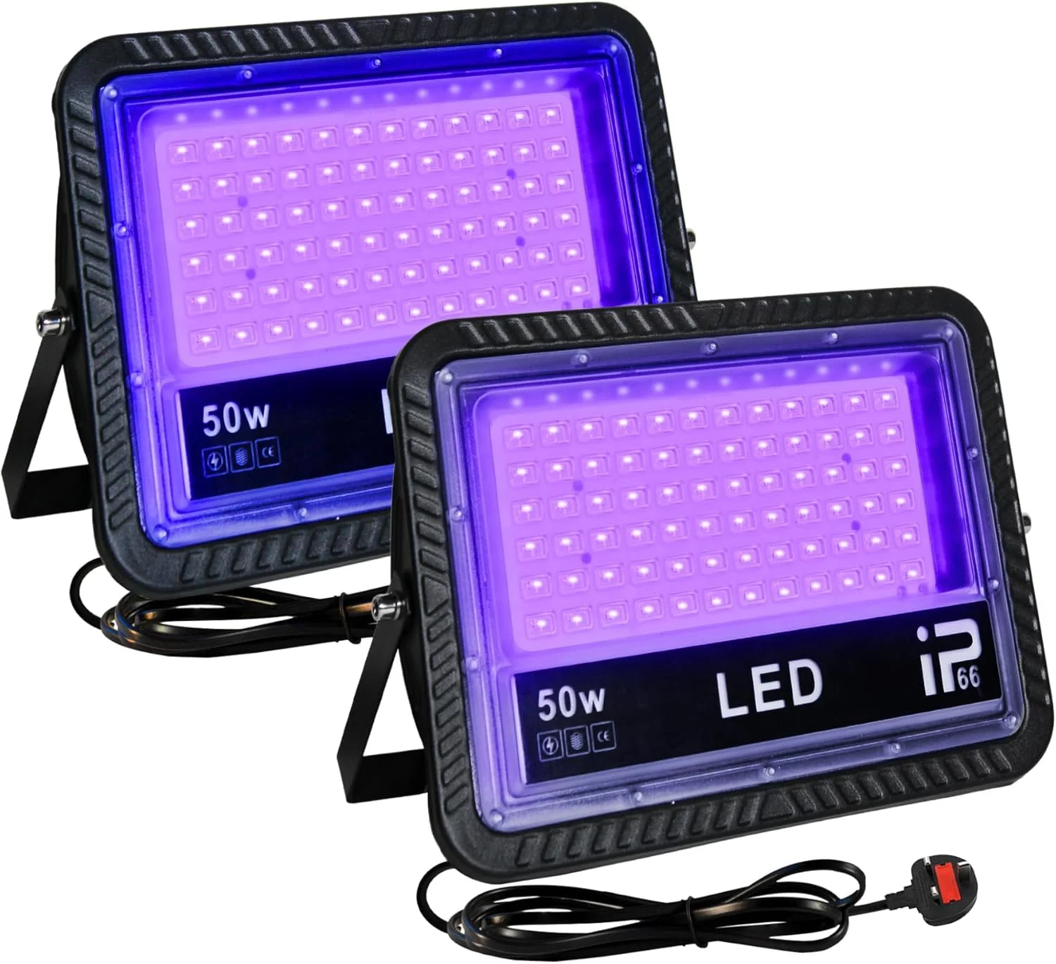نورافکن ال ای دی فرابنفش 50 وات، نور سیاه 395nm-400nm، ضد آب IP66، نورافکن فرابنفش مناسب برای نورپردازی صحنه، مهمانی های داخلی و خارجی، نورپردازی فضای باز، دکوراسیون هالووین، 2 عدد