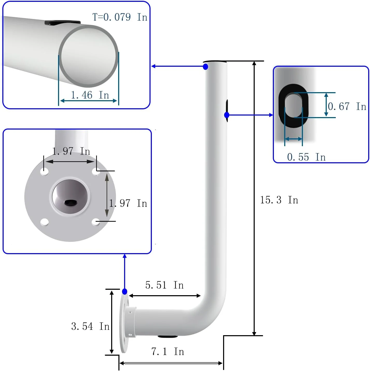 پایه میله ای آدبامیک JYXindzkj، میله الکترونیکی برای نصب آنتن در فضای باز خانه، طول 15 اینچ، سفید
