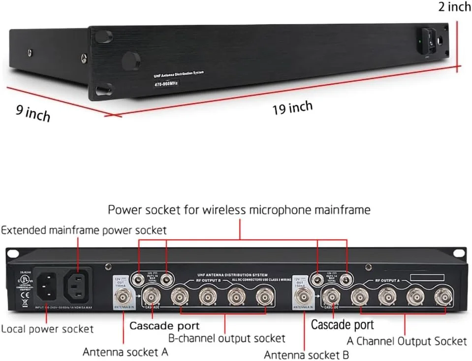 سیستم توزیع برق آنتن جهت دار فعال UHF مدل JXRYWF برای سیستم میکروفون بی سیم SHURE به همراه آنتن پدالی