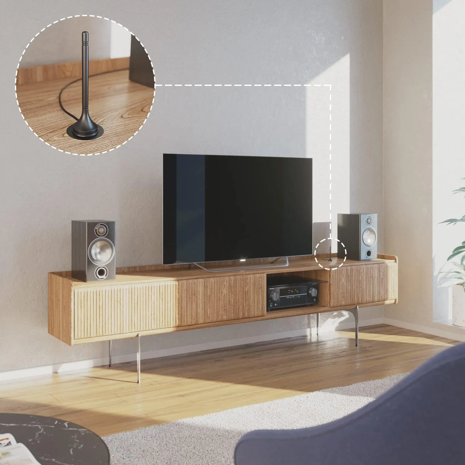 آنتن KabelDirekt – DVB-T2 (DVB-T2 HD، دریافت دیجیتال، پایه مغناطیسی پایدار، کابل 3 متری برای همه گیرنده های DVB-T، طراحی سبک وزن)