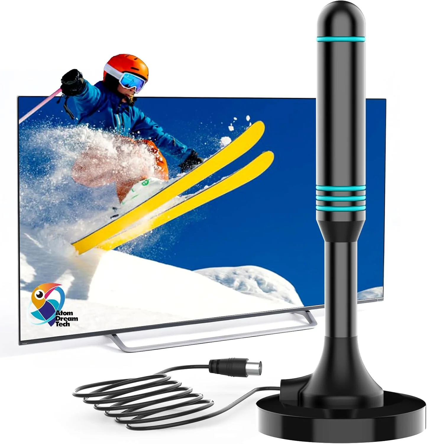 آنتن تلویزیون داخلی - آنتن دیجیتال HD Freeview برای تلویزیون هوشمند، گیرندگی 360 درجه تا 250 مایل، سیگنال VHF/UHF، پشتیبانی از 4K 1080p، نصب آسان