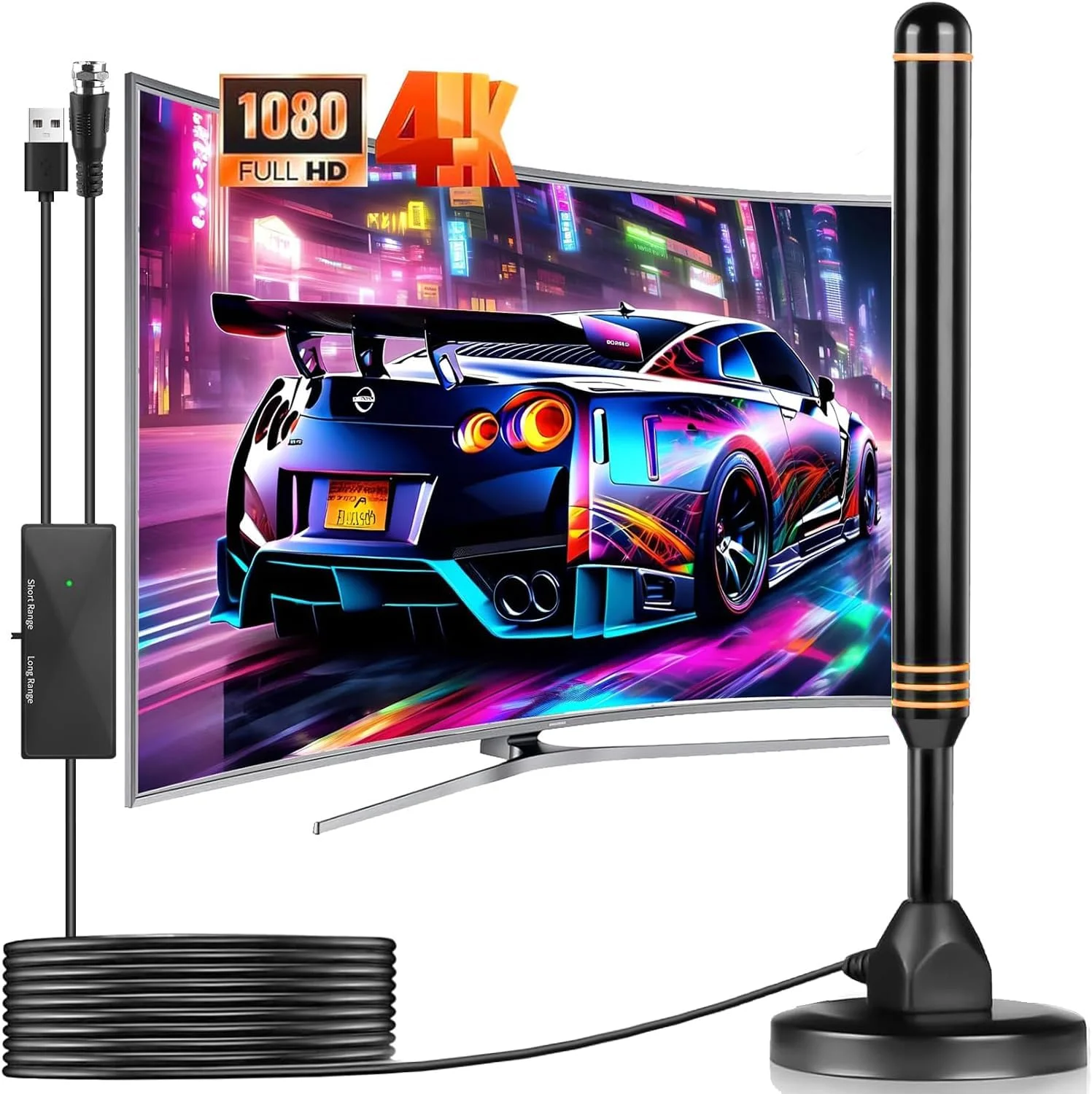 آنتن DVB-T/DVB-T2، نسخه بهبود یافته 2025، آنتن داخلی DVB-T و DVB-T2 با تقویت کننده، مناسب برای 4K 1080p و تمام دستگاه های تلویزیون، با پایه مغناطیسی و کابل 5 متری برای نصب آسان