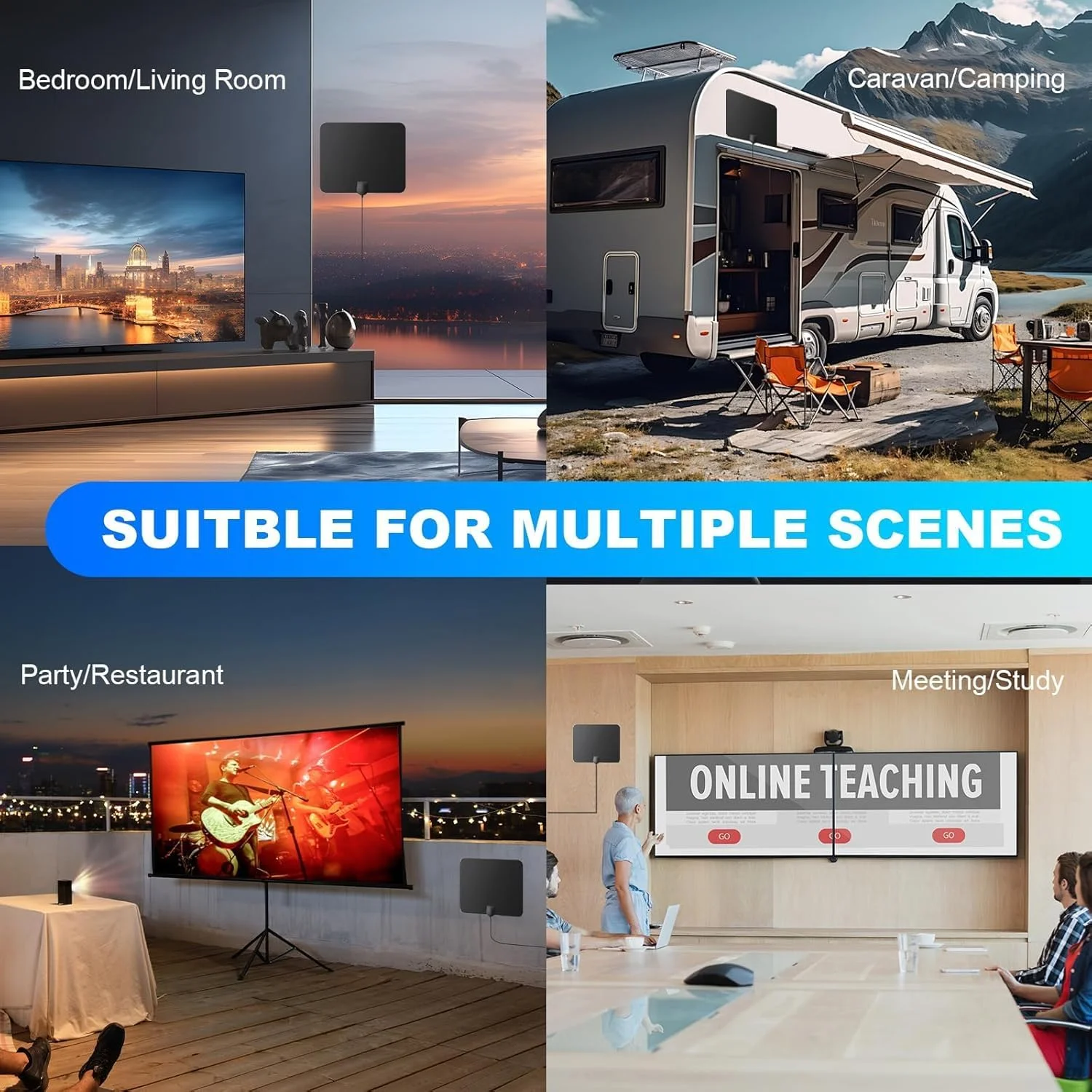 آنتن تلویزیون داخلی با برد 900 مایل – دریافت سیگنال 4K، 1080p HD با تقویت کننده سیگنال و کابل کواکسیال 16 فوتی برای تلویزیون های هوشمند، نصب آسان برای کانال های محلی