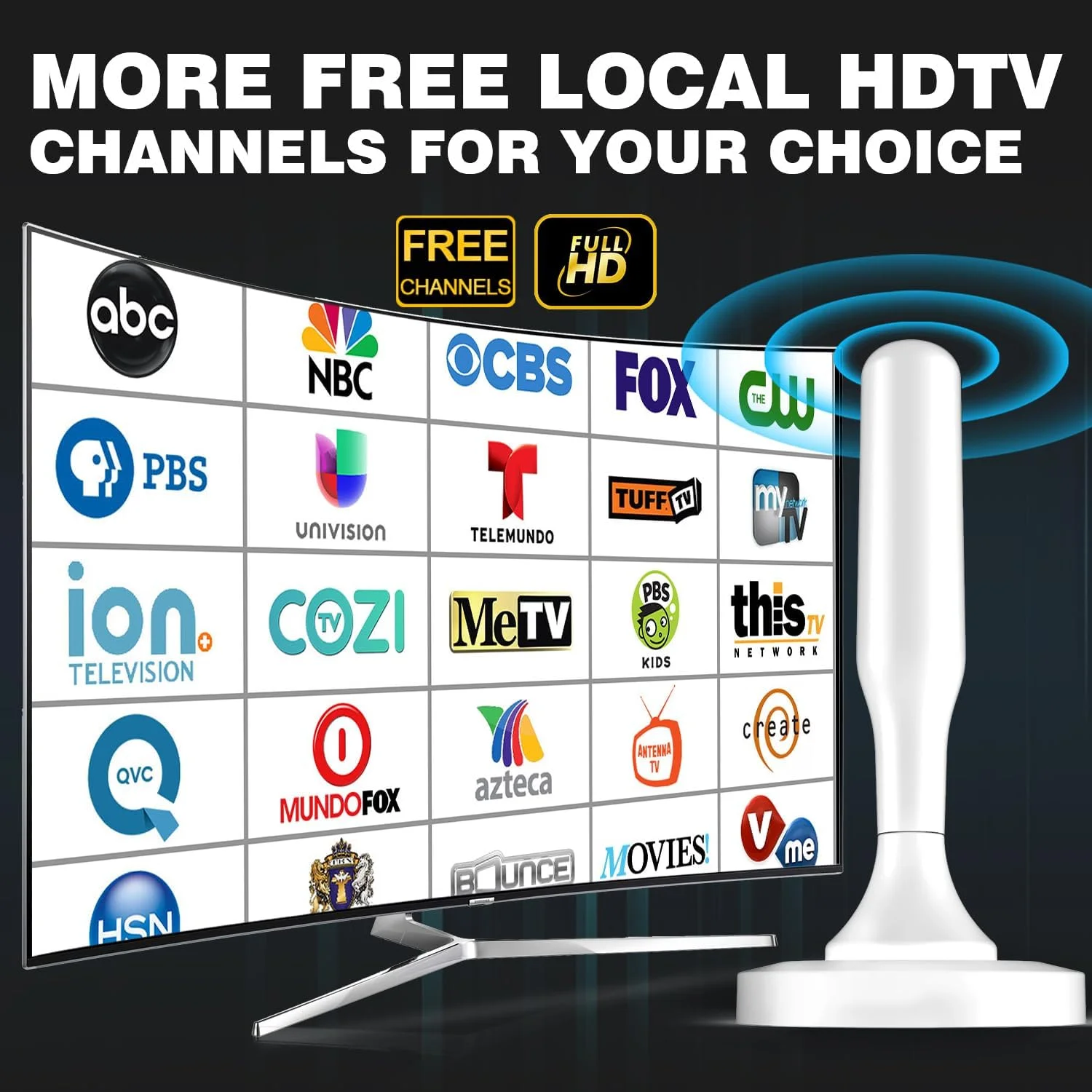 آنتن تلویزیون HIDB برای تلویزیون هوشمند داخلی، آنتن تلویزیون داخلی با پایه مغناطیسی قوی برای نصب آسان، آنتن HD با برد بلند برای کانال های تلویزیون داخلی 4k 1080P - کابل های 10 فوتی - سفید (سفید)
