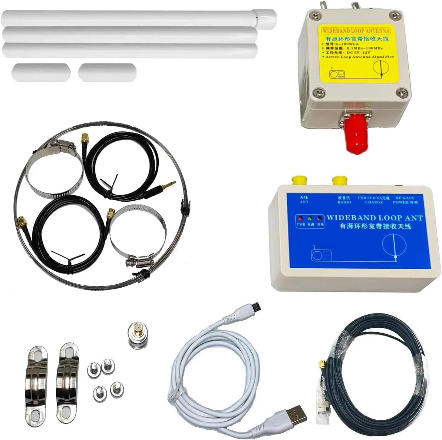 آنتن حلقه فعال رادیویی موج کوتاه K-180WLA با فرکانس 100 کیلوهرتز تا 180 مگاهرتز، آنتن رادیویی تمام باند LW/MW/SW/FM/VHF با بهره 20dBi و کابل فیدر 10 متری آنتن حلقه فعال رادیویی موج کوتاه K-180WLA با فرکانس 100 کیلوهرتز تا 180 مگاهرتز، آنتن رادیویی تمام باند LW/MW/SW/FM/VHF با بهره 20dBi و کابل فیدر 10 متری