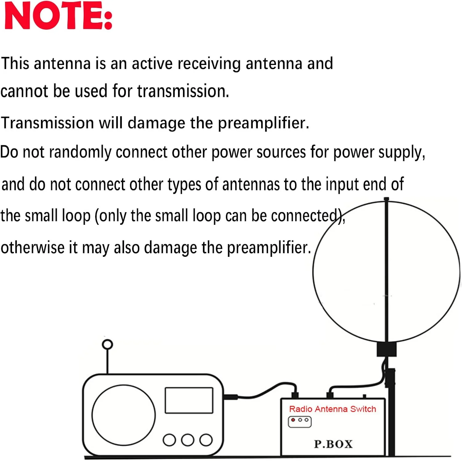 آنتن حلقه فعال رادیویی موج کوتاه K-180WLA با فرکانس 100 کیلوهرتز تا 180 مگاهرتز، آنتن رادیویی تمام باند LW/MW/SW/FM/VHF با بهره 20dBi و کابل فیدر 10 متری