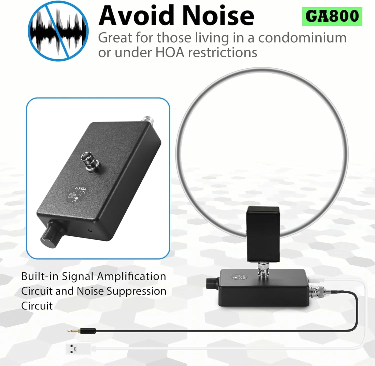 آنتن حلقه ای رادیویی موج کوتاه فعال GOOZEEZOO GA800 با کابل BNC، 10 کیلوهرتز - 159 مگاهرتز، آنتن گیرنده HF قابل حمل برای رادیو آماتور