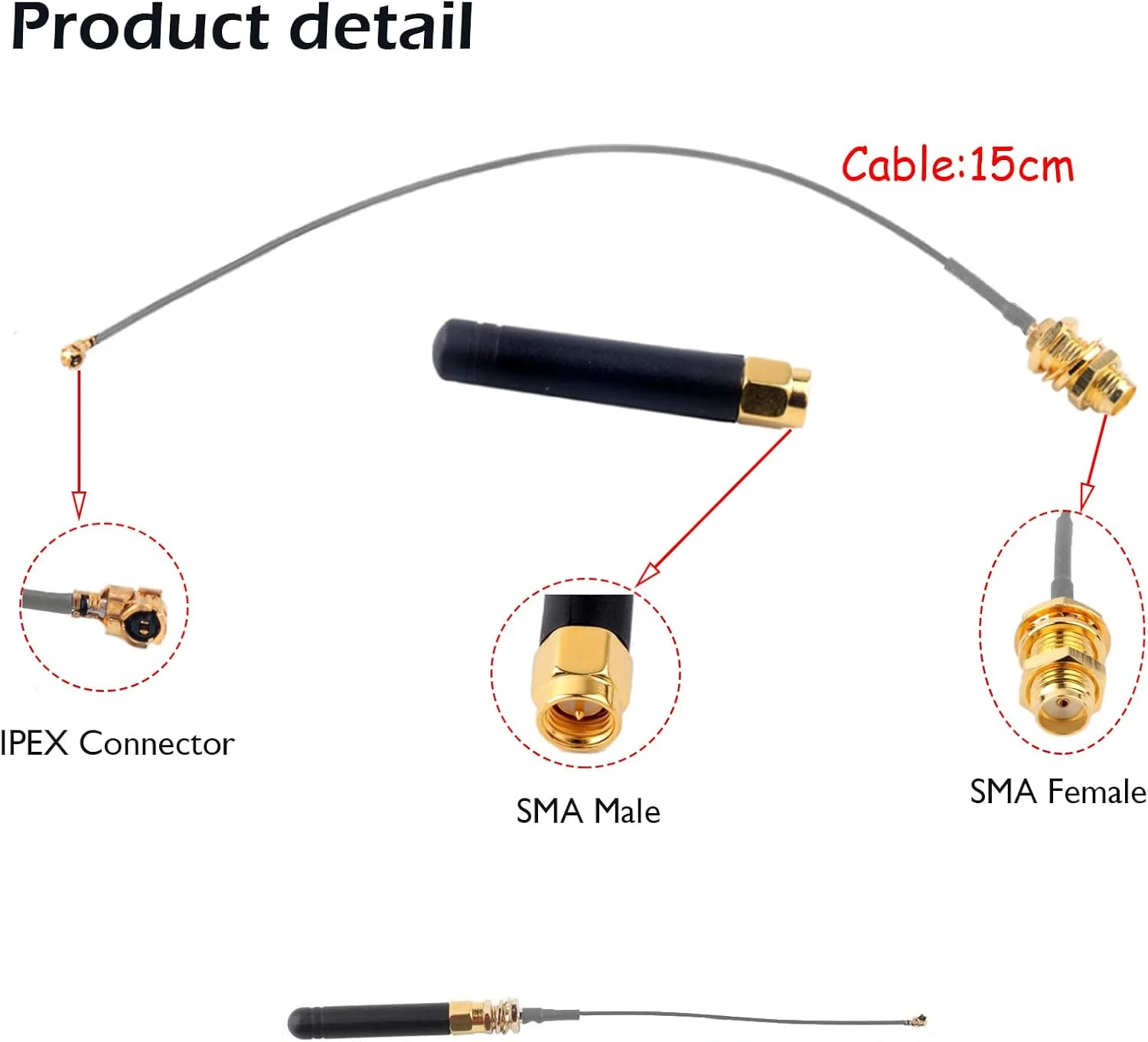 آنتن LoRa گیک استوری 2 عددی 915MHz 2DBI با کانکتور U.FL IPEX به SMA برای برد Lora ESP32 Lora32u4 II WiFi Lora32 15cm