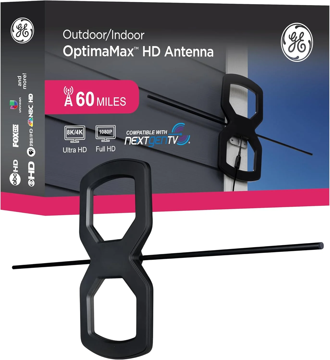 آنتن HD بیرونی GE UltraPro OptimaMax، برد 96 کیلومتر، 4K/8K Ultra HD، آماده برای NEXTGEN TV، مقاوم در برابر آب و هوا، نصب در فضای باز یا اتاق زیر شیروانی، کانال های محلی رایگان، مدل 81839 آنتن HD بیرونی GE UltraPro OptimaMax، برد 96 کیلومتر، 4K/8K Ultra HD، آماده برای NEXTGEN TV، مقاوم در برابر آب و هوا، نصب در فضای باز یا اتاق زیر شیروانی، کانال های محلی رایگان، مدل 81839