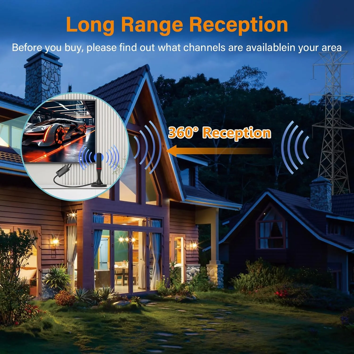 آنتن تلویزیون دیجیتال داخلی، آنتن Freeview TV برای تلویزیون هوشمند با تقویت کننده سیگنال، برد بلند 560+، پشتیبانی از 4K 1080P HDTV، نصب آسان، بهینه شده برای کانال های محلی - کابل کواکسیال 10 فوت