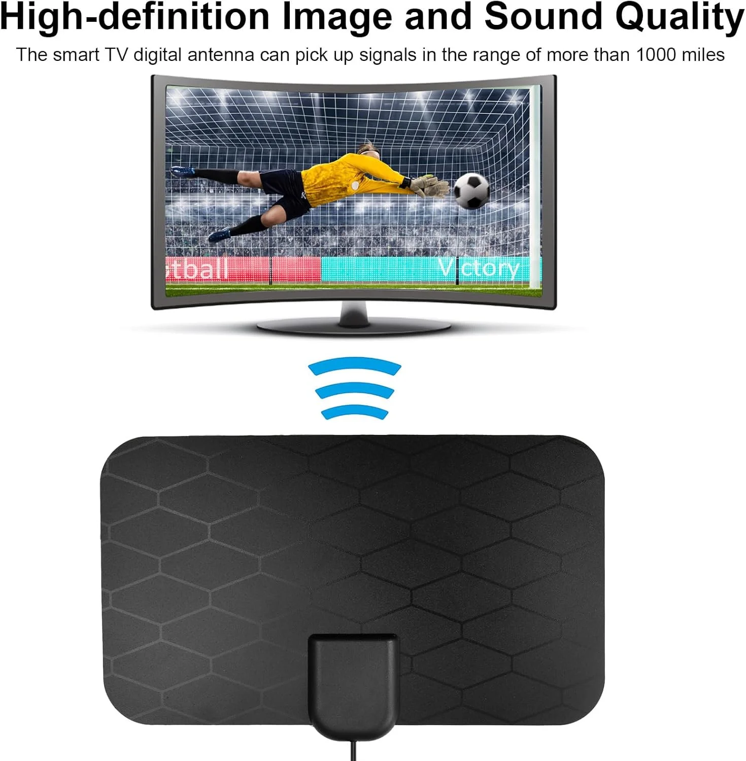 آنتن تلویزیون - آنتن دیجیتال تلویزیون داخلی با برد طولانی 250+ مایل، آنتن تلویزیون HD تقویت شده برای تلویزیون رایگان، پشتیبانی از 4K 1080P HDTV