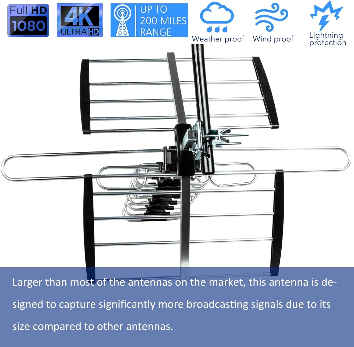 آنتن تلویزیون HD پنج ستاره، جدیدترین نسخه 2024، VHF/UHF 4K با برد 200 مایل به همراه اسپلیتر آنتن با قابلیت پشتیبانی از 4 تلویزیون و کابل 40 فوتی RG6، آماده برای ATSC 3.0 به همراه لوازم نصب آنتن تلویزیون HD پنج ستاره، جدیدترین نسخه 2024، VHF/UHF 4K با برد 200 مایل به همراه اسپلیتر آنتن با قابلیت پشتیبانی از 4 تلویزیون و کابل 40 فوتی RG6، آماده برای ATSC 3.0 به همراه لوازم نصب