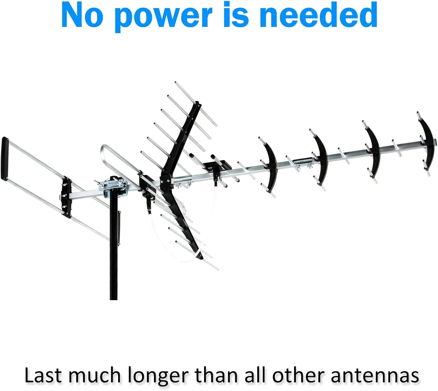 آنتن تلویزیون HD پنج ستاره مناسب فضای باز با برد طولانی تا 200 مایل، قابل نصب در اتاق زیر شیروانی یا روی پشت بام، آنتن دیجیتال OTA برای 4K 1080P VHF UHF، پشتیبانی از 4 تلویزیون به همراه کیت نصب و پایه J، آماده برای ATSC 3.0