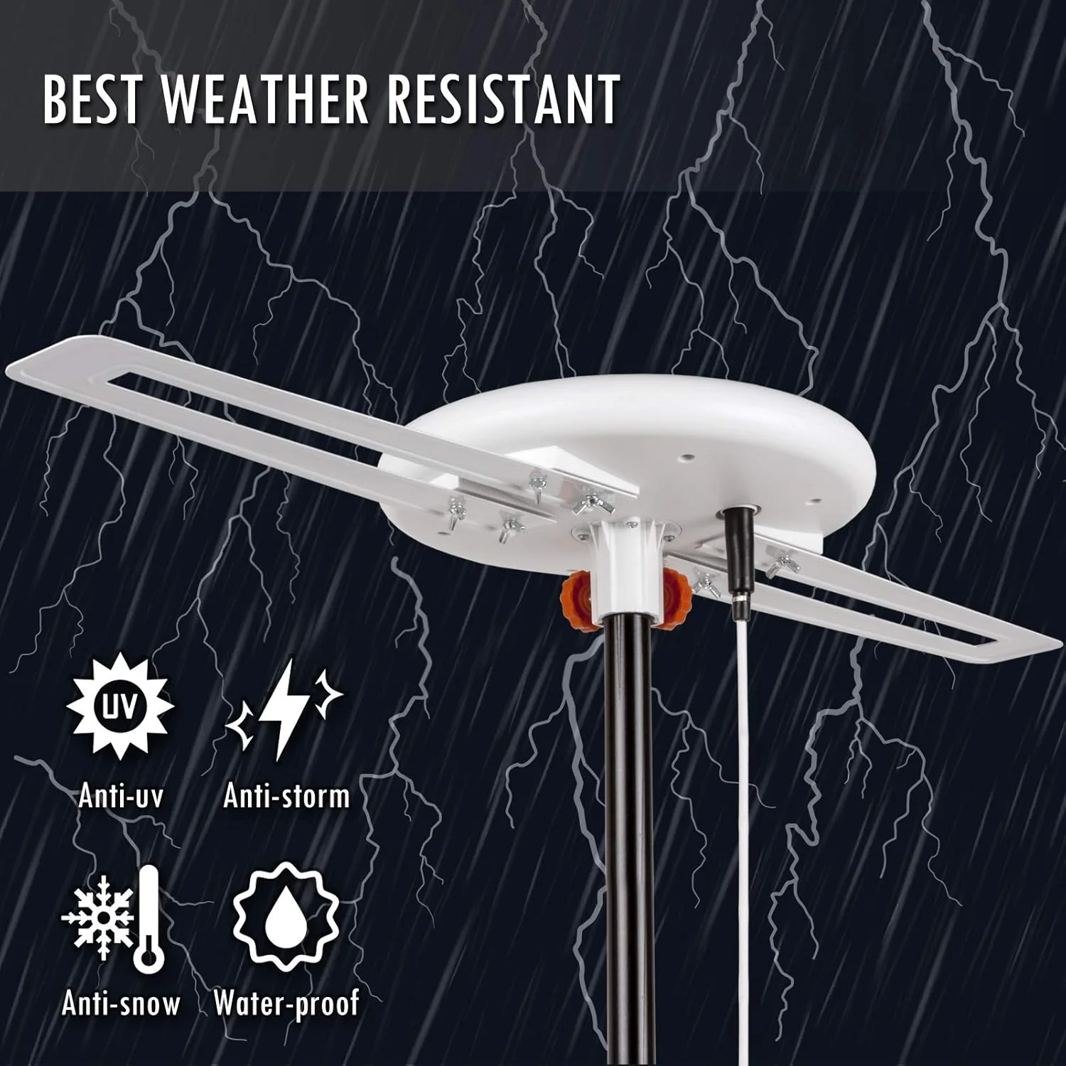 آنتن تلویزیون HDTV پنج ستاره [جدیدترین مدل 2020]، دریافت 360 درجه همه جهته، آنتن تلویزیون تقویت شده خارجی با برد طولانی 150 مایل برای استفاده در داخل/خارج از خانه، RV، اتاق زیر شیروانی، پشتیبانی از 4K 1080P UHF VHF، کیت نصب 4 تلویزیون