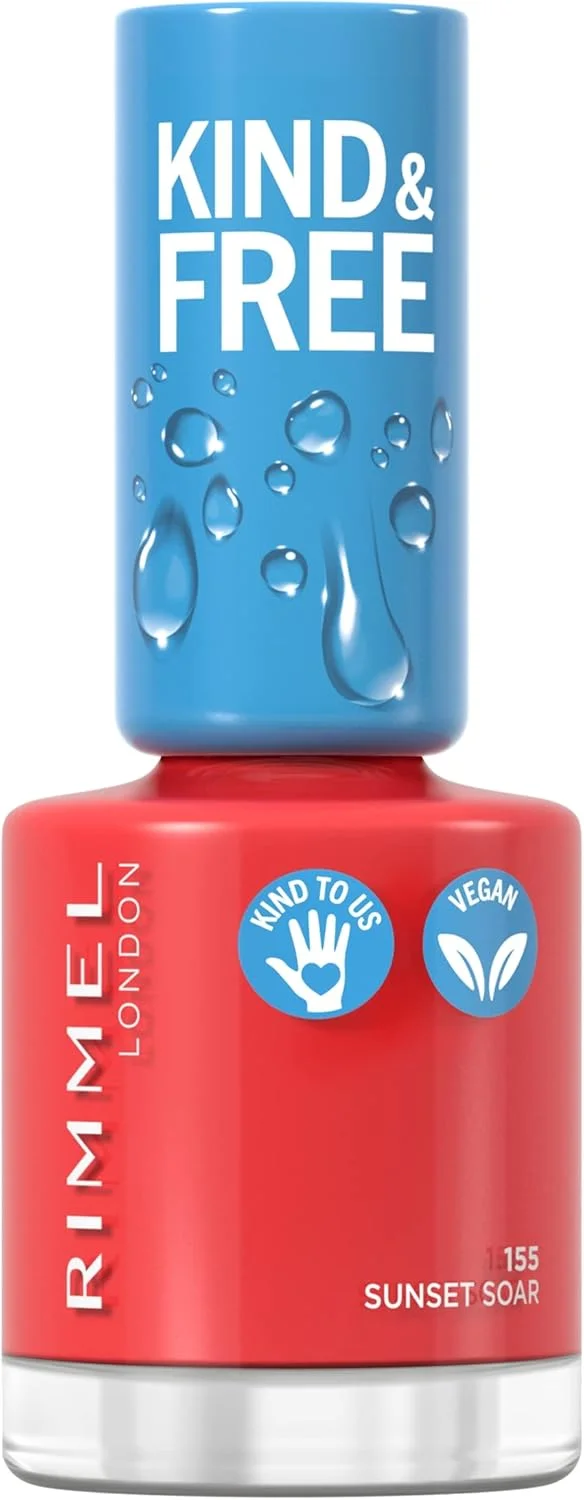 لاک ناخن پاک و مهربان Rimmel Kind & Free - پوشش نهایی تنفسی - فرمول گیاهی - مهربان با حیوانات و وگان - 8 میلی لیتر - 25 اونس، رنگ 155 Sunset Soar لاک ناخن پاک و مهربان Rimmel Kind & Free - پوشش نهایی تنفسی - فرمول گیاهی - مهربان با حیوانات و وگان - 8 میلی لیتر - 25 اونس، رنگ 155 Sunset Soar