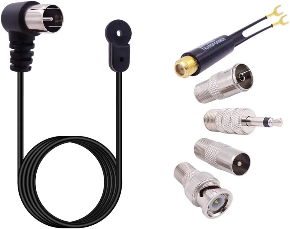 آنتن FM جهانی Fancasee 75 اهم نر با اتصال فشاری کابل کواکسیال با کانکتورهای PAL 3.5mm BNC و آداپتور 75 به 300 اهم، آنتن رادیو FM برای گیرنده استریو AV خانگی داخلی