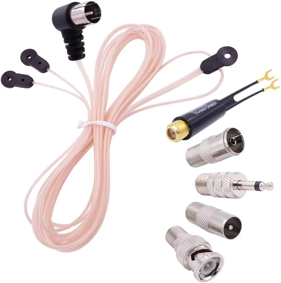 آنتن FM جهانی Fancasee دوقطبی 75 اهم نر با اتصال فشاری کابل کواکسیال با کانکتور جک PAL 3.5mm BNC و آداپتور 75 به 300 اهم آنتن رادیویی FM برای گیرنده استریو AV خانگی داخلی