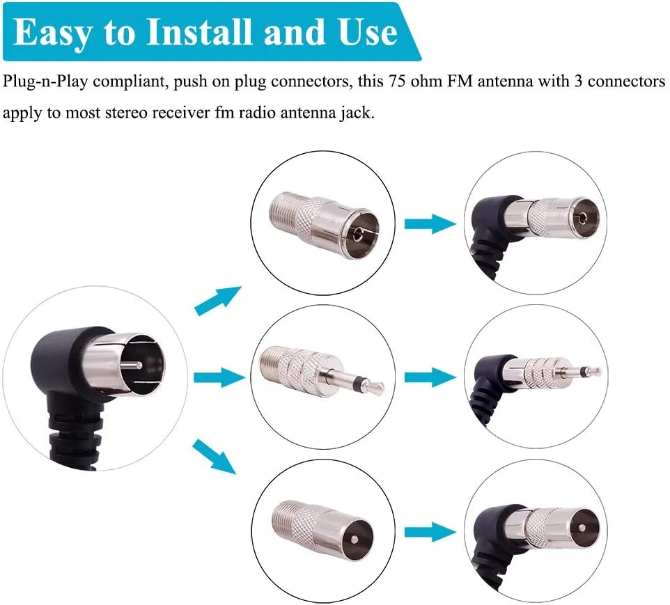 آنتن FM جهانی Fancasee 75 اهم نر با اتصال فشاری کابل کواکسیال با کانکتورهای PAL 3.5mm BNC و آداپتور 75 به 300 اهم، آنتن رادیو FM برای گیرنده استریو AV خانگی داخلی آنتن FM جهانی Fancasee 75 اهم نر با اتصال فشاری کابل کواکسیال با کانکتورهای PAL 3.5mm BNC و آداپتور 75 به 300 اهم، آنتن رادیو FM برای گیرنده استریو AV خانگی داخلی