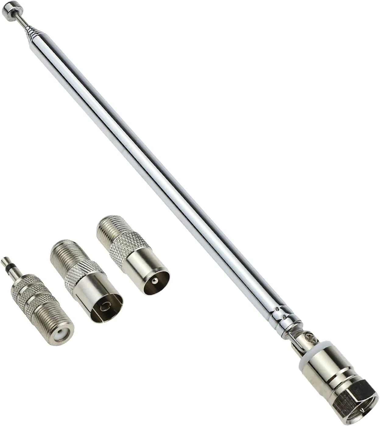 آنتن رادیویی FM تلسکوپی 74 سانتی متری eMagTech، 75 اهم، کانکتور نری نوع F به همراه آداپتور برای رادیوهای رومیزی، سیستم استریو HiFi AV و مینی سیستم